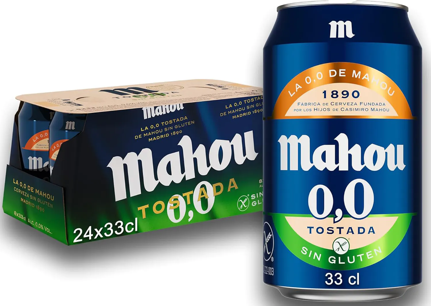Pack de 24 Latas x 33 cl de cerveza Mahou 0,0 Tostada Sin Gluten